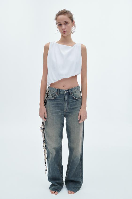 TRF RIPPED BAGGY JEANS - Light blue