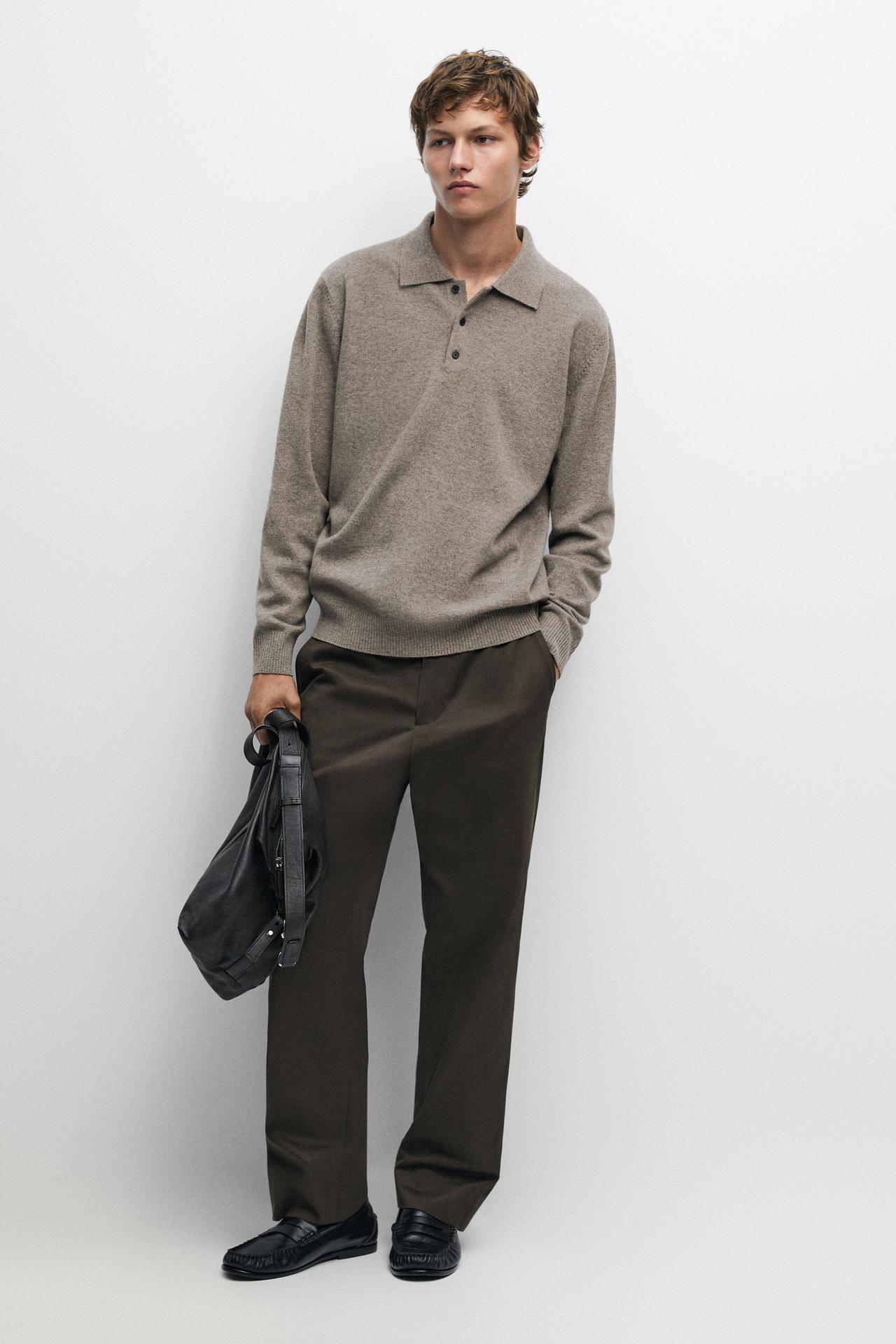 Wool blend polo sweater — Bone