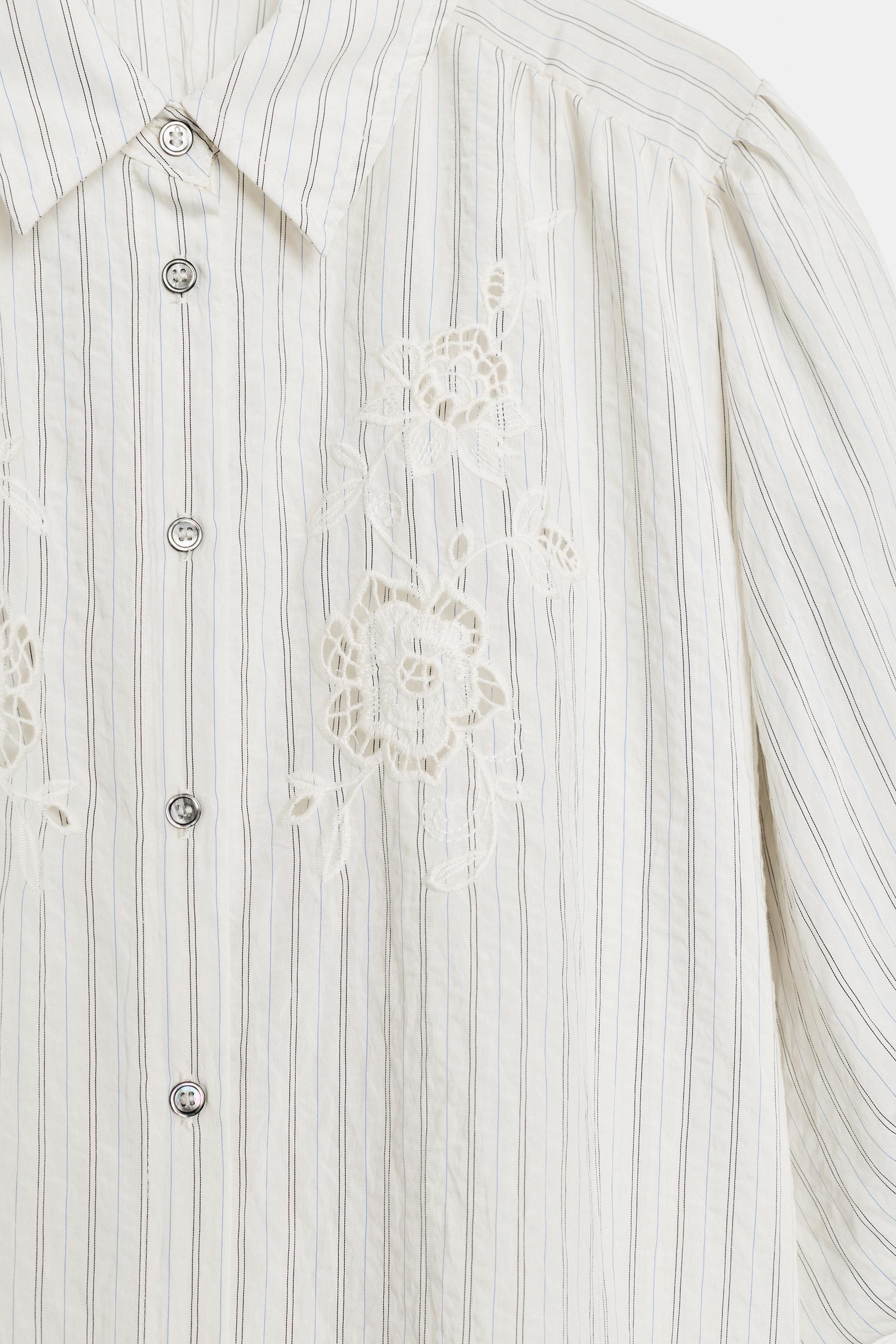 Женские рубашки Zara STRIPED EYELET EMBROIDERY SHIRT — фото 7