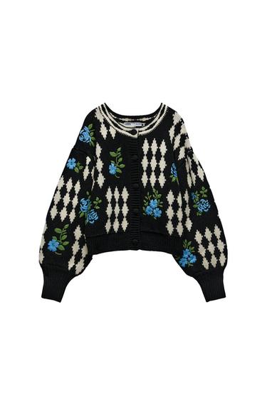 EMBROIDERED JACQUARD KNIT CARDIGAN