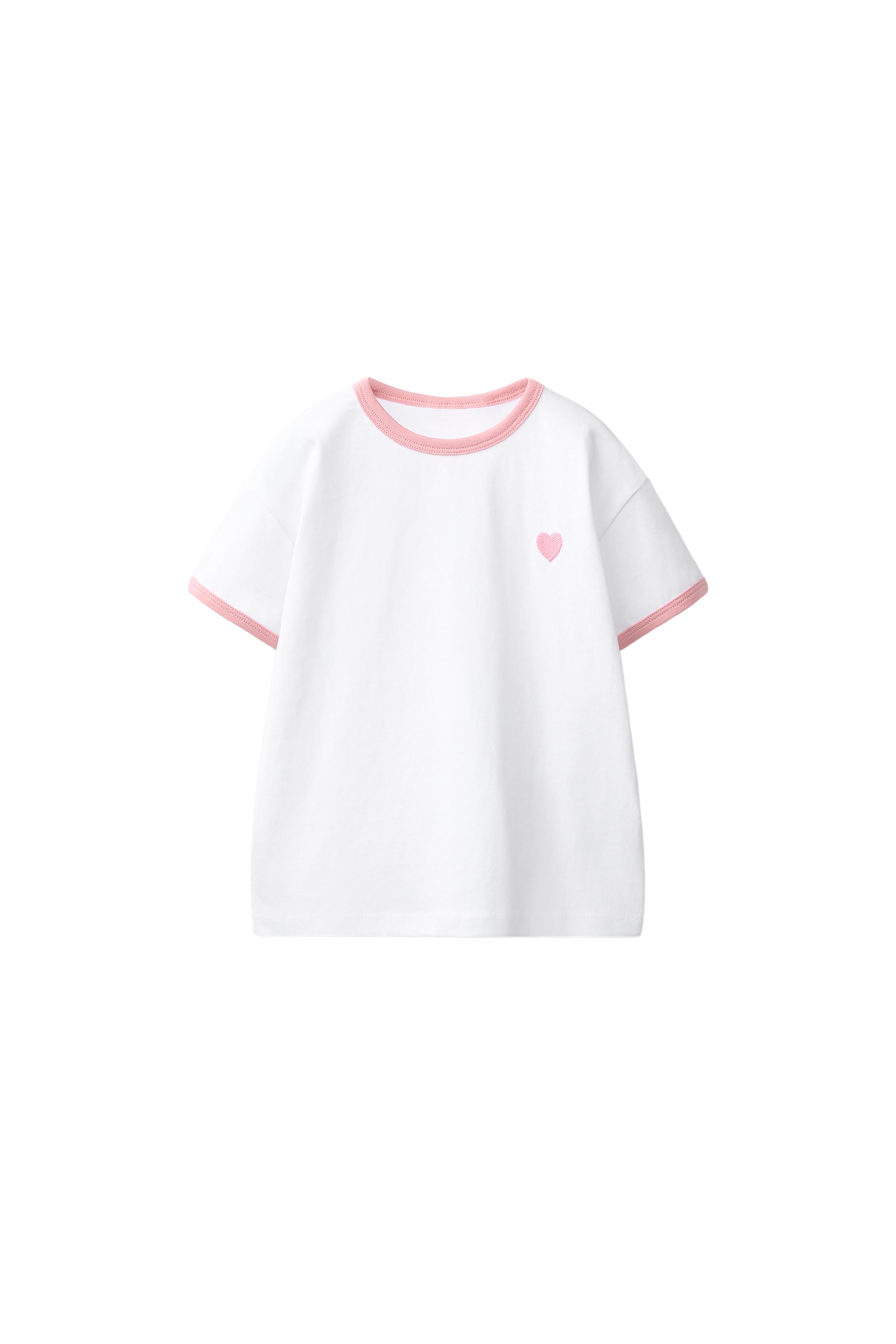 CONTRAST EMBROIDERED T-SHIRT — Light pink