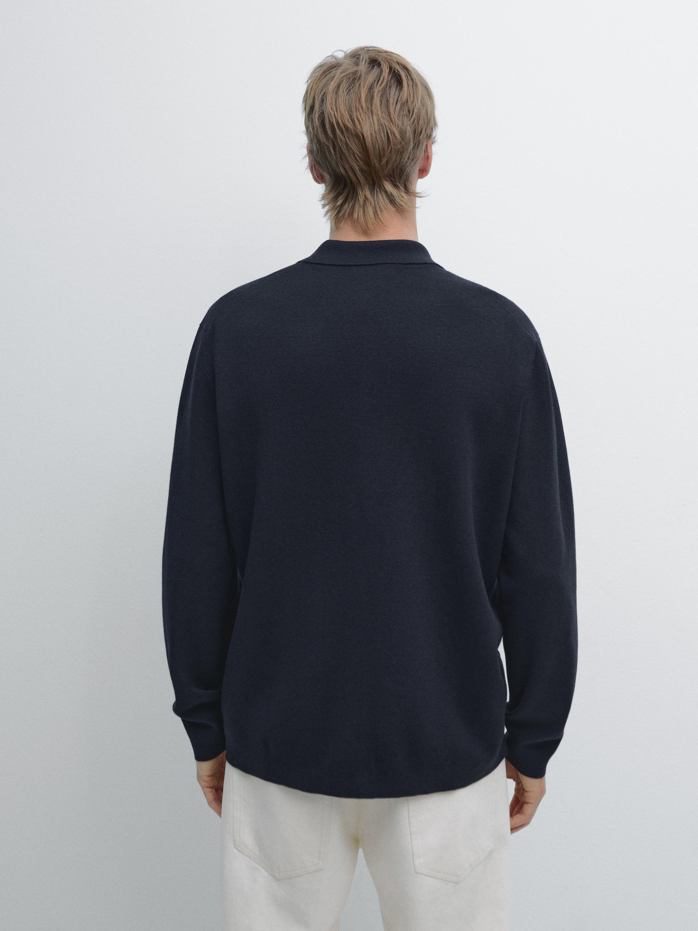 Zip-up knit cotton and wool blend cardigan with pockets