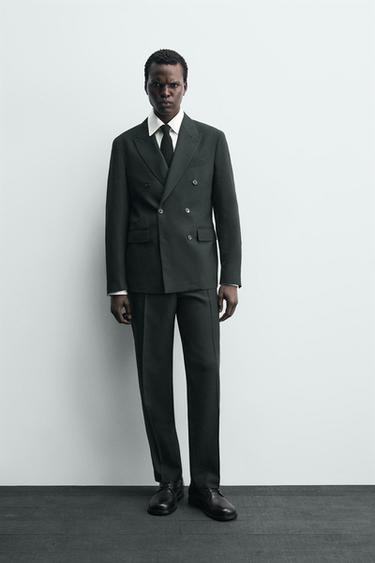 DOUBLE-BREASTED WOOL BLEND SUIT BLAZER - Dark green by Zara