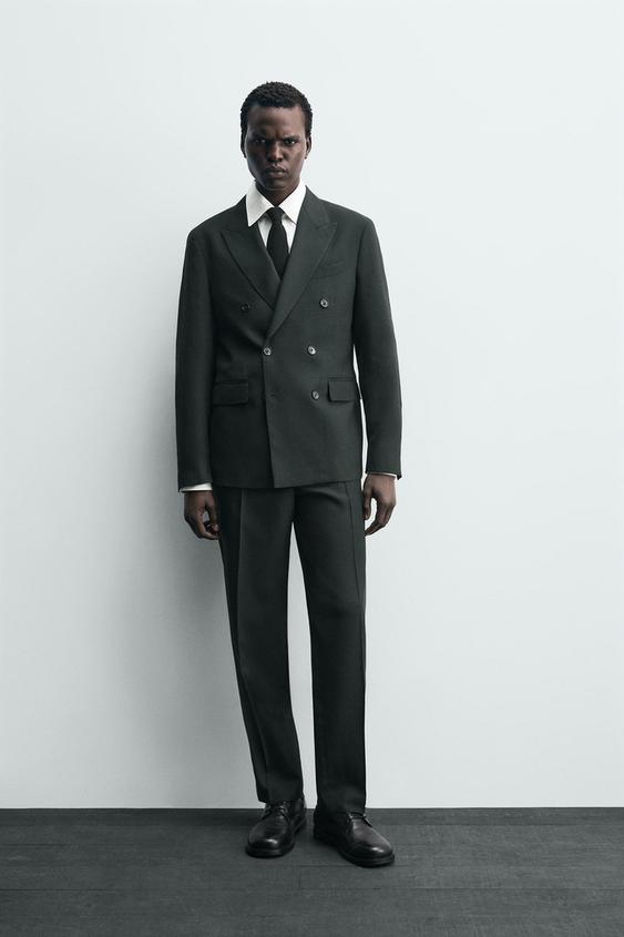 DOUBLE BREASTED WOOL BLEND SUIT JACKET