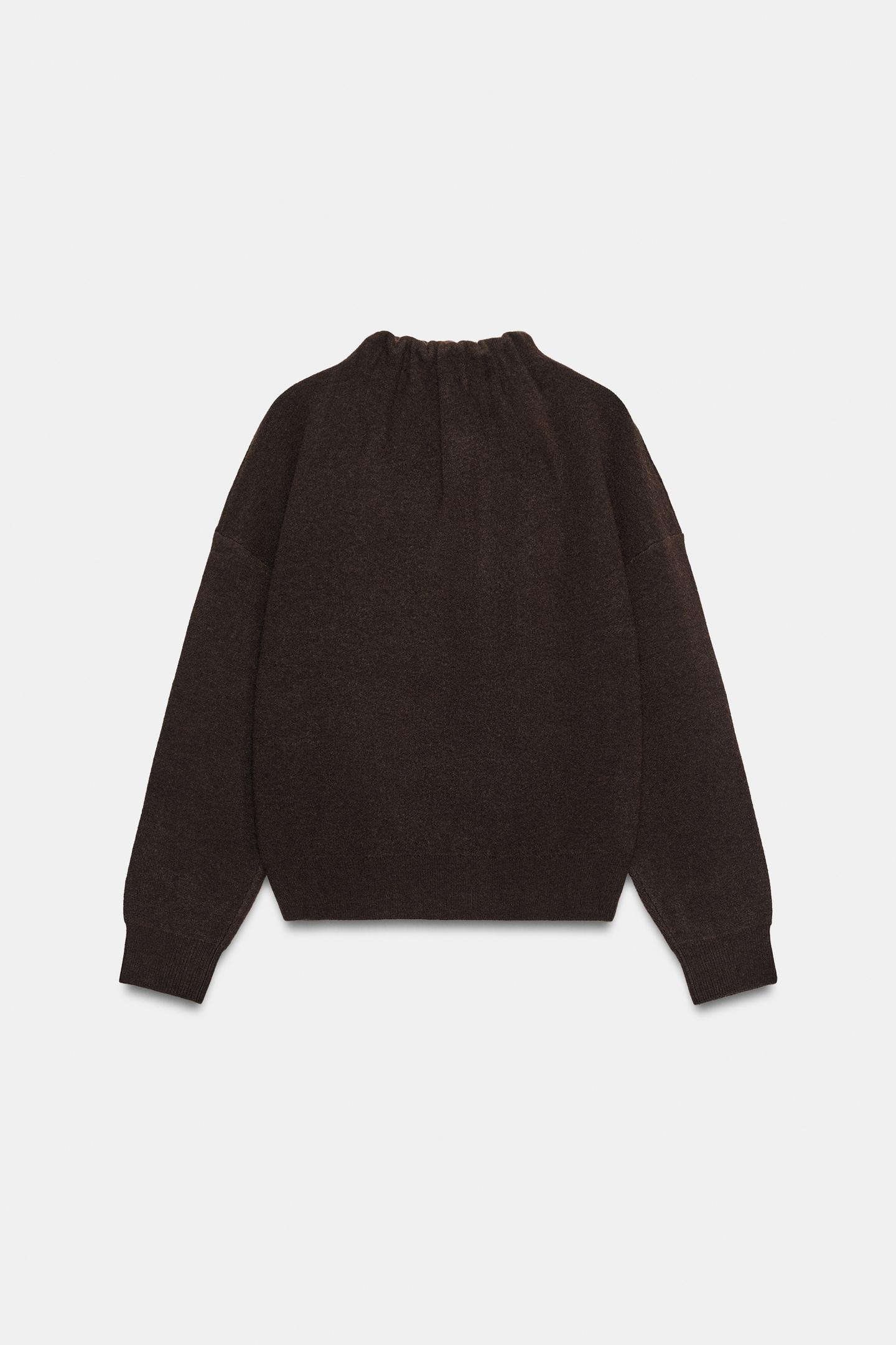 Женский свитер Zara Ruffled Collar Knit, цвет: Тёмный коричневый — фото 5