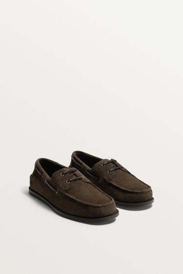 CASUAL LEATHER DECK SHOES - Brown by Zara