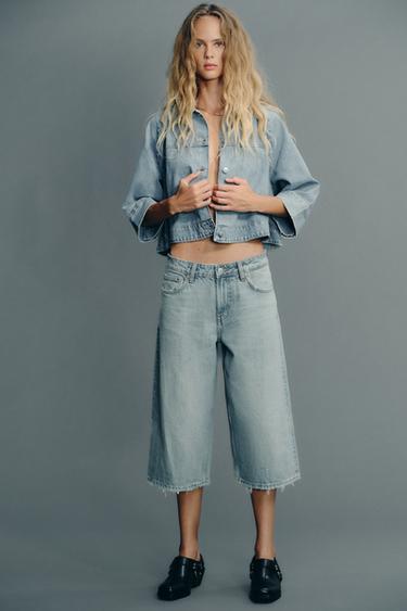 LOW-RISE RIPPED TRF DENIM JORTS BERMUDA SHORTS - Light blue by Zara