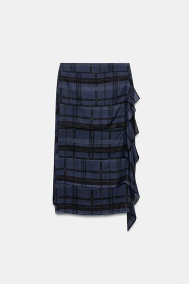 JUPE MI-LONGUE À CARREAUX RAMIE ZW COLLECTION - Bleu clair de Zara - Image 4