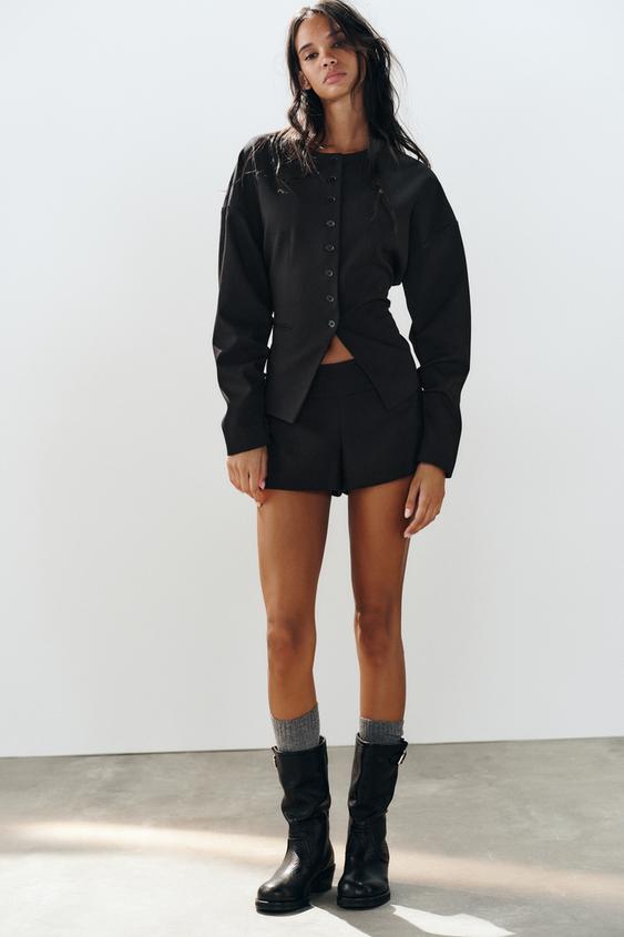 BUTTONED SLEEVE PLEAT BLAZER - Black by Zara - Image 0