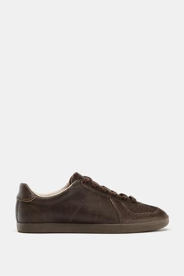 Zara LEATHER SNEAKERS - Brown