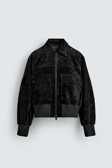 ÁO KHOÁC DÁNG CROPPED DA LỘN - Màu đen từ Zara
