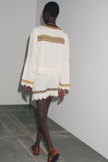 ZW COLLECTION EMBROIDERED SHORTS - Ecru by Zara - Image 2
