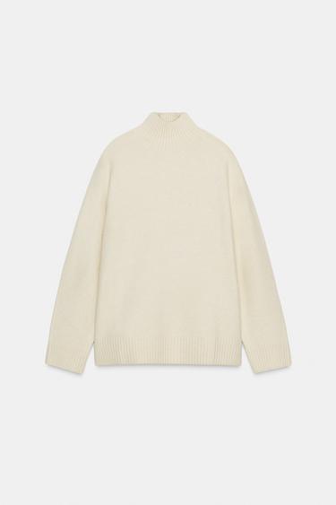 PLAIN KNIT HIGH NECK JUMPER - Ecru by Zara