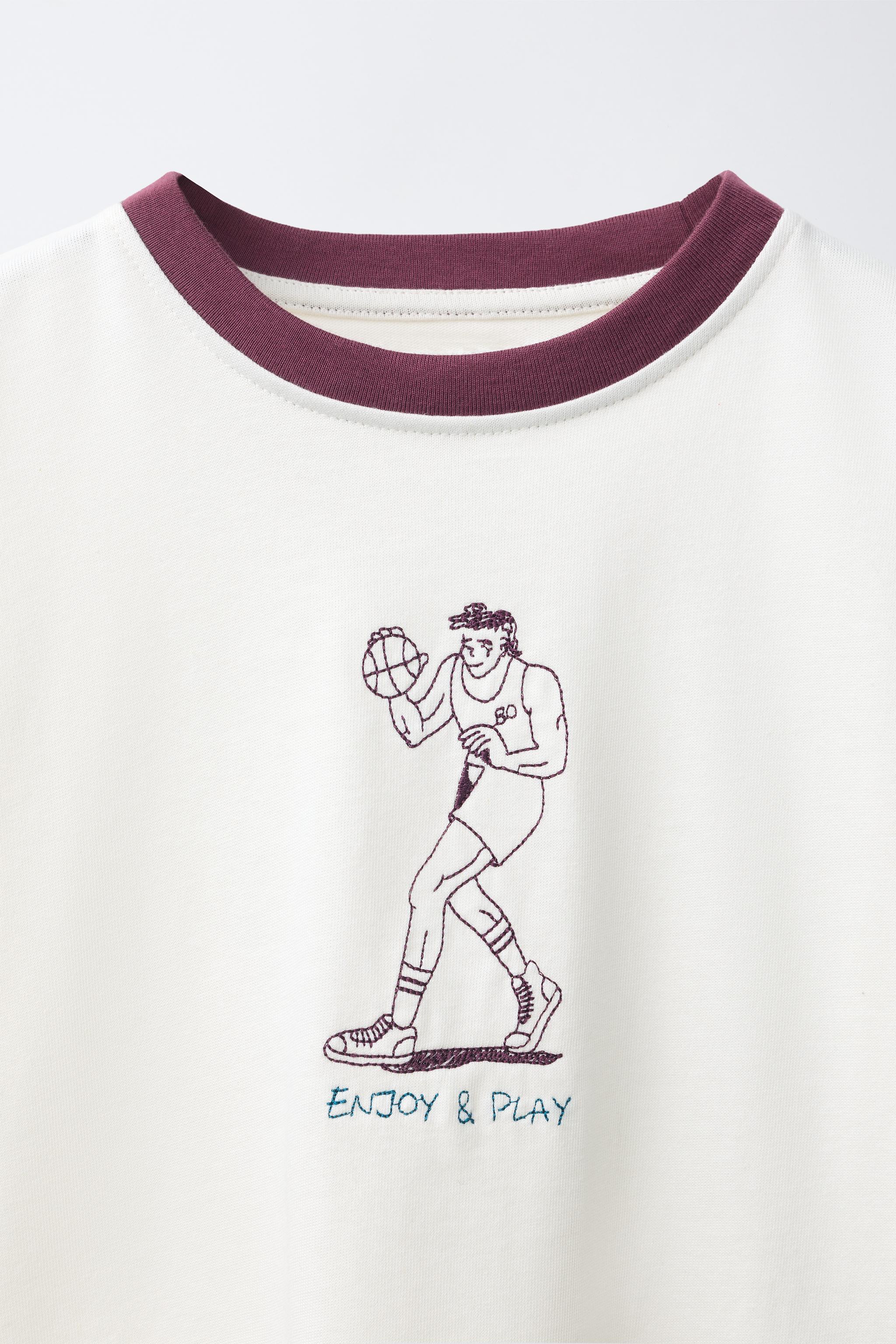 CONTRAST PIPING PRINTED T-SHIRT - Oyster-white | ZARA Canada