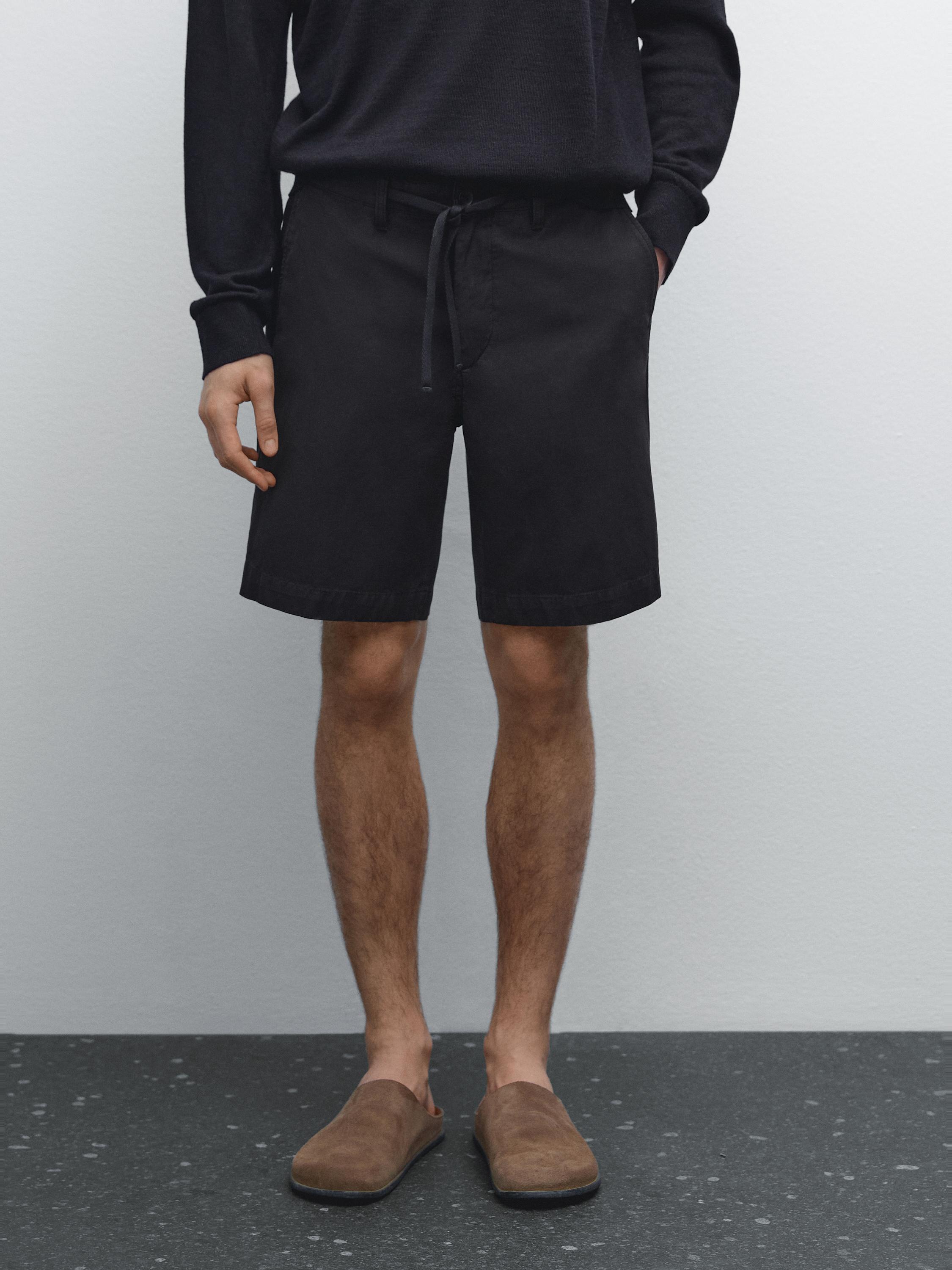 Semi jogger cotton blend Bermuda shorts - Navy blue | ZARA