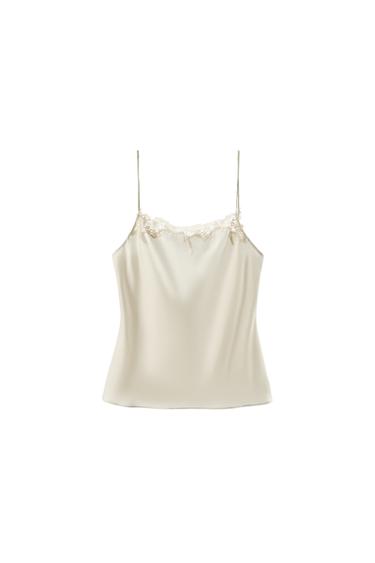 SATIN LACE-TRIMMED CAMISOLE TOP - Ecru by Zara