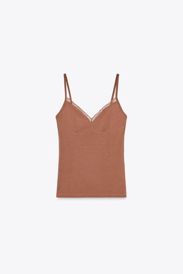 TOP LYOCELL ENCAJE - rosa claro de Zara