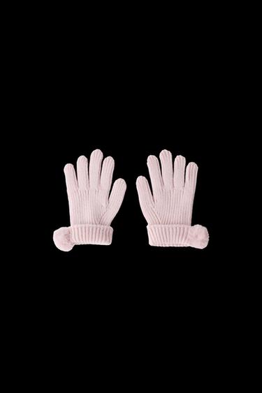 Zara POM-POM KNIT GLOVES - Pink - Image 0