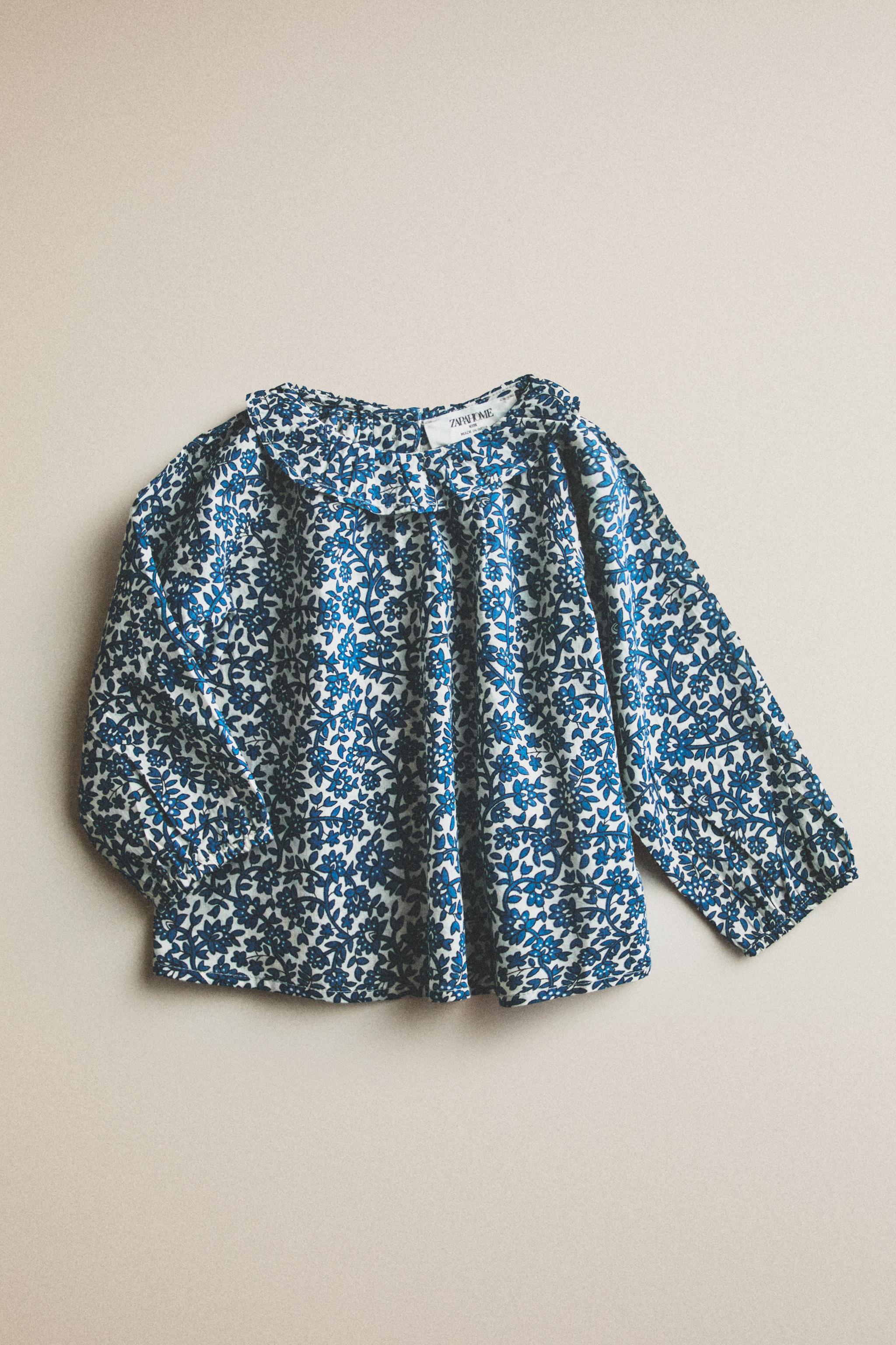 FLORAL BABY SHIRT — Ecru / Blue