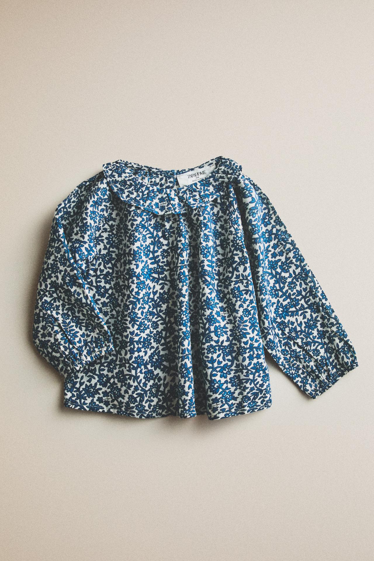 FLORAL BABY SHIRT — Ecru / Blue