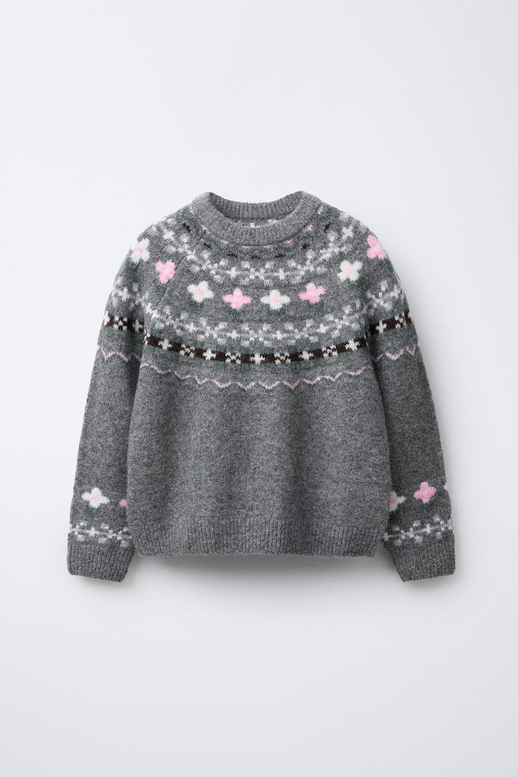 JACQUARD KNIT SWEATER Grey ZARA Georgia