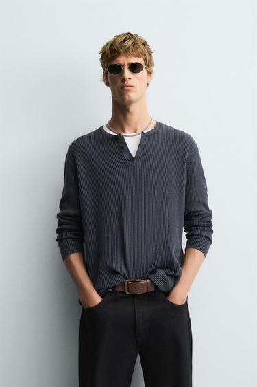 WASHED GRANDAD COLLAR JUMPER - Indigo by Zara
