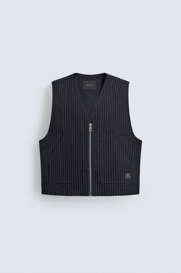 GILET EN DENIM À RAYURES - Bleu de Zara