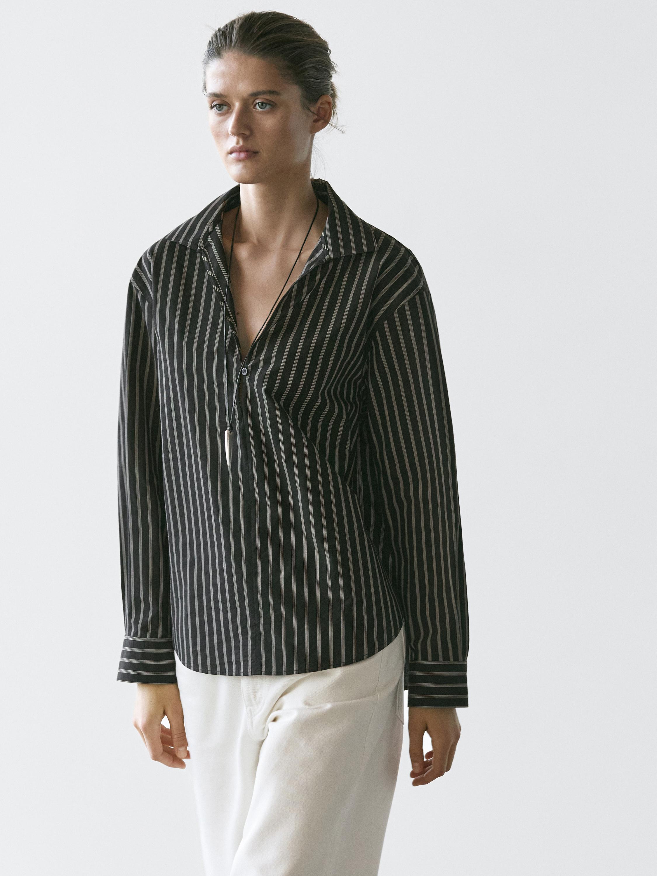 Striped cotton blend shirt