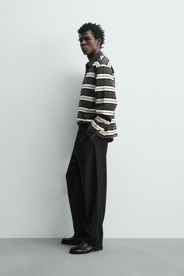POLO REGULAR FIT À RAYURES - Écru / Marron de Zara - Image 3