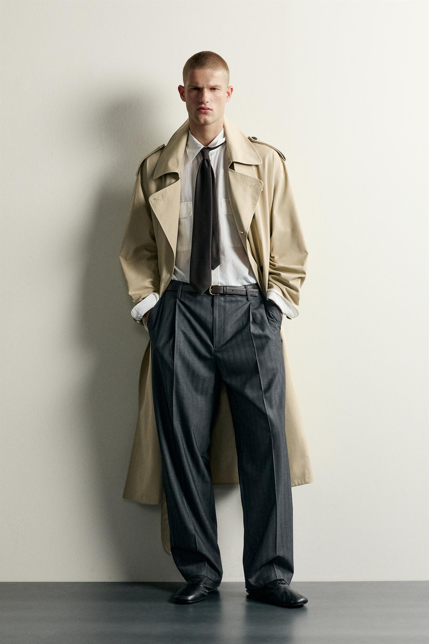 Мужское пальто Zara Relaxed-Fit Trench, цвет: Бежевый