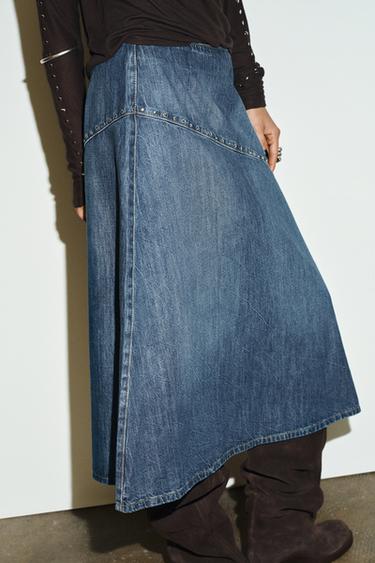 Zara TRF DENIM STUD SKIRT - Blue