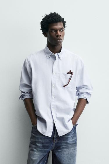 CAMISA ESTRUCTURA OXFORD - Blanco / Celeste de Zara