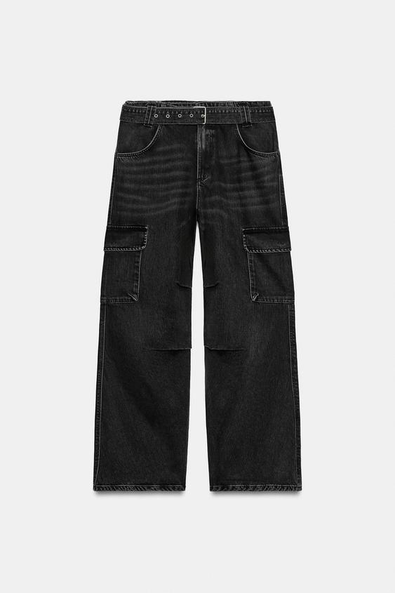 PANTALÓN CARGO CINTURÓN - Negro de Zara - Imagen 0