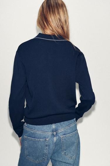 PETER PAN COLLAR KNIT CARDIGAN - Navy blue by Zara - Image 2