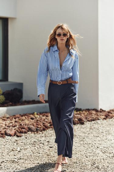 Zara STRIPED POPLIN SHIRT - Striped - Image 0