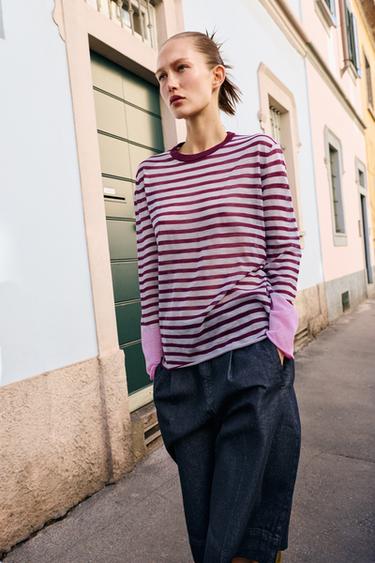 PULL EN MAILLE À RAYURES - Bordeaux de Zara