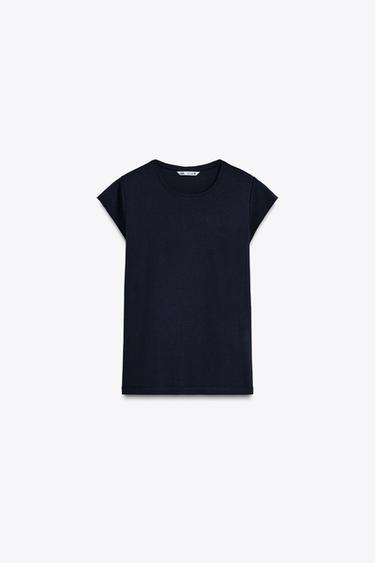 SHORT SLEEVE COTTON T-SHIRT - Navy blue by Zara - Image 0