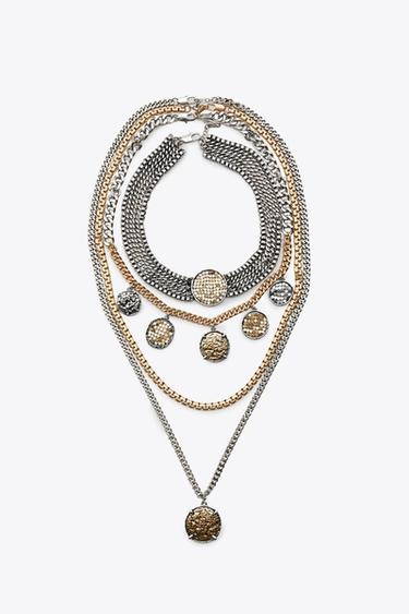 PACK OF 4 METAL NECKLACES WITH COMBINED MEDALLIONS - Gold / Silver by Zara