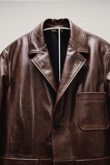 Zara LIMITED EDITION LEATHER BLAZER - Brandy