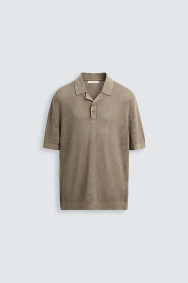 Zara TEXTURED KNIT POLO SHIRT - Beige
