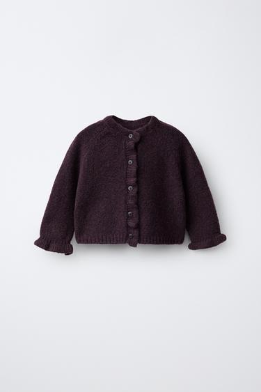 Zara CARDIGAN WITH RUFFLES - Burgundy