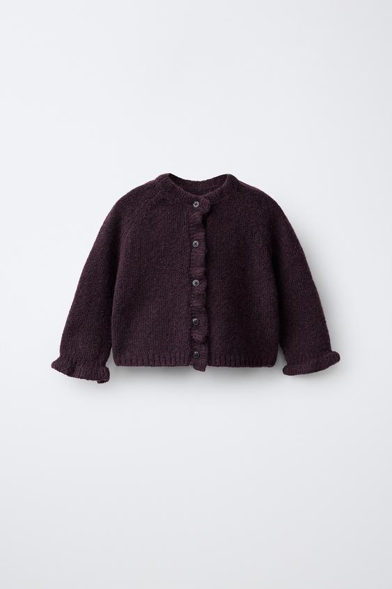 CARDIGAN WITH RUFFLES - Burgundy by Zara - Image 0