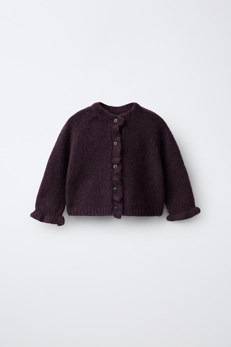 RUFFLE CARDIGAN — Burgundy