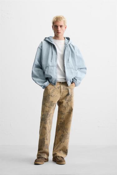 VESTE EN DENIM À CAPUCHE - Bleu clair de Zara