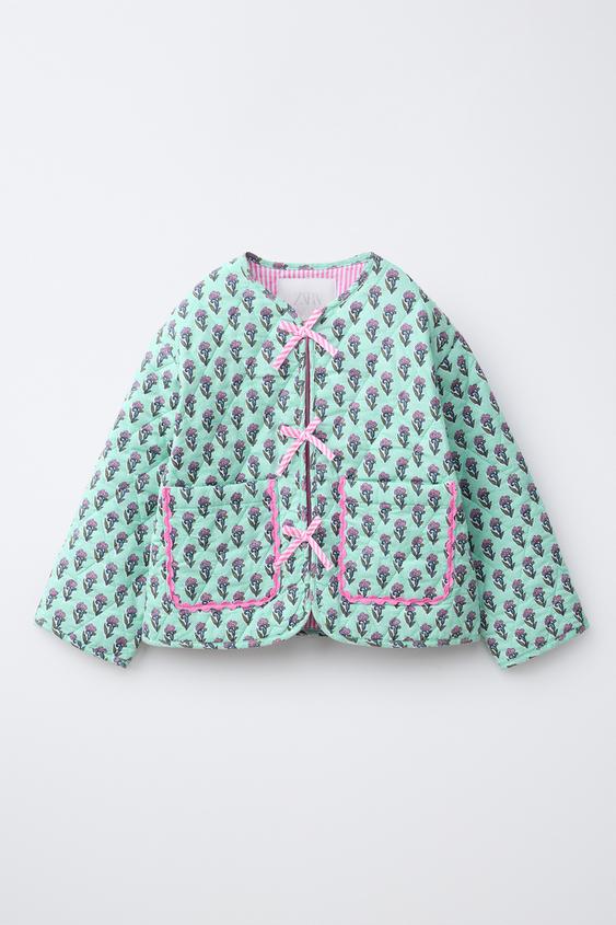 CHAQUETA ACOLCHADA FLORES LAZOS - Turquesa claro de Zara - Imagen 0