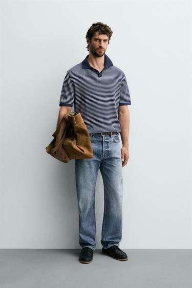 STRIPED JACQUARD KNIT POLO SHIRT - Indigo by Zara