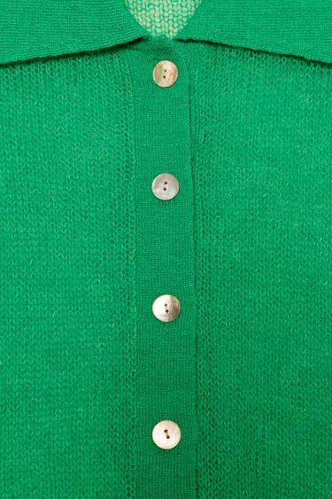 GILET EN MAILLE COL POLO - Vert de Zara - Image 6
