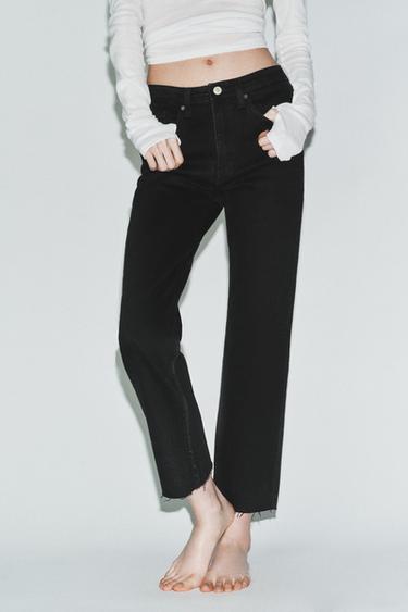 JEANS TRF CROPPED BOCA DE SINO DE CINTURA ALTA - Preto da Zara