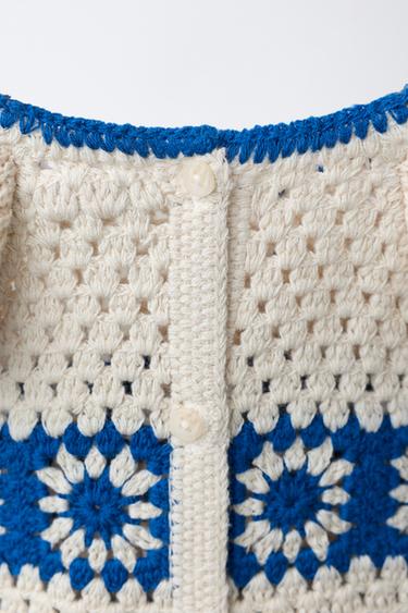CROCHET KNIT ROMPER - Ecru / Blue by Zara - Image 3