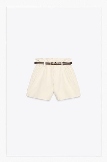 Z1975 DENIM PAPERBAG BERMUDA SHORTS WITH BELT - Ecru by Zara
